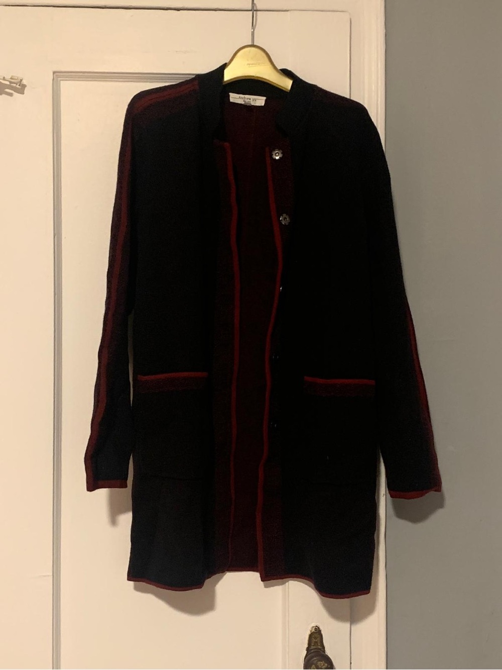 Women’s Black and Burgundy Long Open Cardigan Sweater
